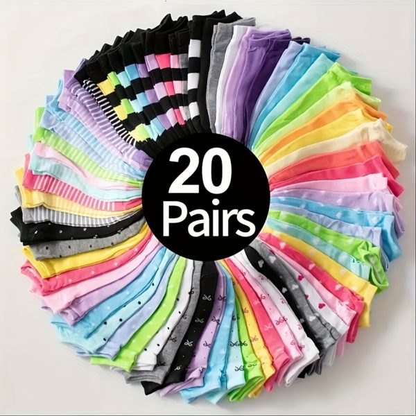 20 Pares de Calcetines de Colores Dulces, Calcetines Casuales y Transpirables de Tobillo Bajo, Medias y Lencería para Mujeres - Imagen 2