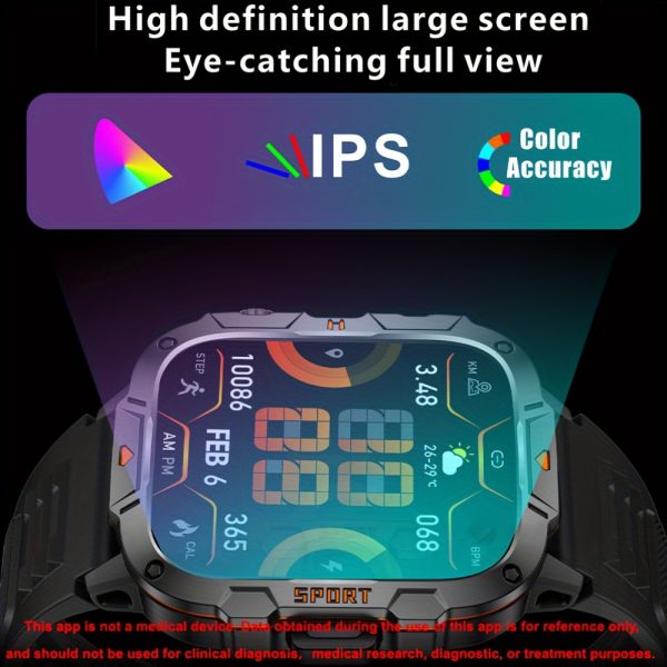 Reloj inteligente para hombre LONZERUI2024, pantalla IPS HD de 4,98 cm, batería de 420 mAh, inalámbrico 5.2, resistente al agua IP68, carga USB, cuerpo de aleación, correa de silicona, uso en exteriores con linterna. - Imagen 8