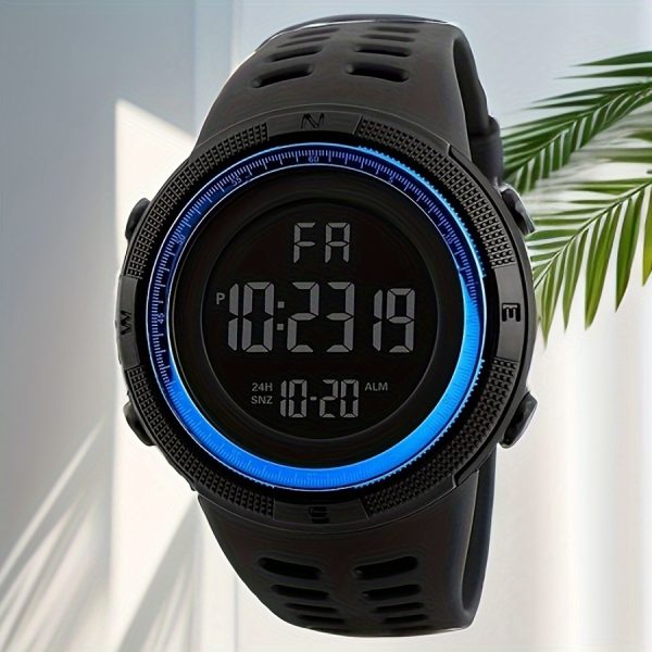 1pc Reloj deportivo multifuncional para hombre con esfera LED grande, correa de silicona, calendario luminoso, fecha impermeable, alarma digital, cronómetro, reloj electrónico, adecuado para la decoración diaria - Imagen 3