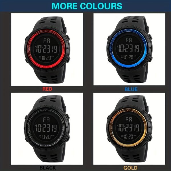 1pc Reloj deportivo multifuncional para hombre con esfera LED grande, correa de silicona, calendario luminoso, fecha impermeable, alarma digital, cronómetro, reloj electrónico, adecuado para la decoración diaria - Imagen 9