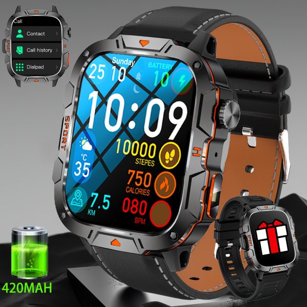 Reloj inteligente para hombre LONZERUI2024, pantalla IPS HD de 4,98 cm, batería de 420 mAh, inalámbrico 5.2, resistente al agua IP68, carga USB, cuerpo de aleación, correa de silicona, uso en exteriores con linterna. - Imagen 2