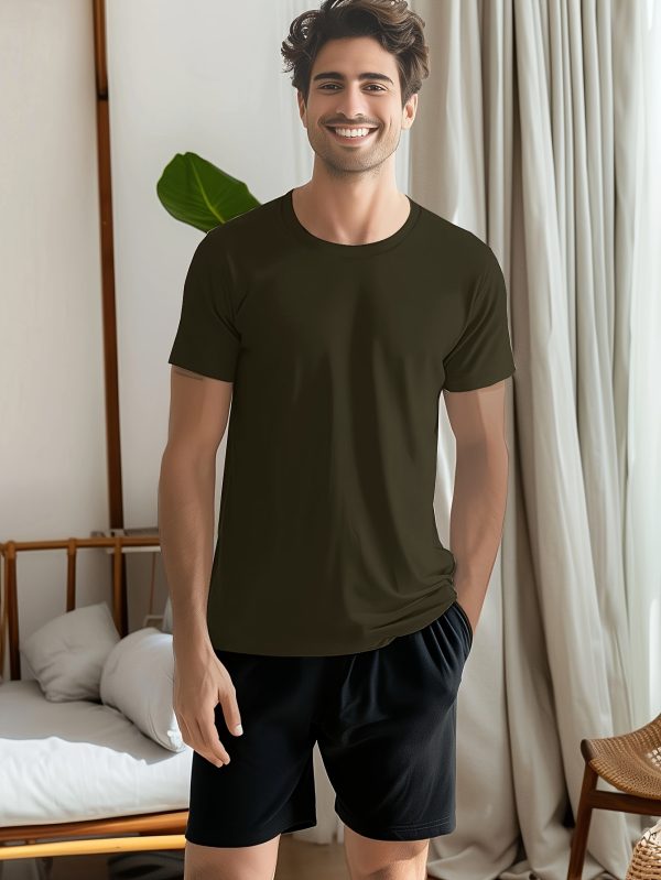 4 Camisetas Casuales de Estilo Simple para Hombre, Color Sólido, Cómodas, Manga Corta, Cuello Redondo, Camiseta de Pijama para el Hogar, Ropa de Verano para Hombre al Aire Libre - Imagen 10