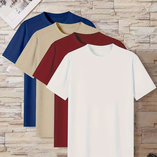 4 Camisetas Casuales de Estilo Simple para Hombre, Color Sólido, Cómodas, Manga Corta, Cuello Redondo, Camiseta de Pijama para el Hogar, Ropa de Verano para Hombre al Aire Libre - Imagen 6