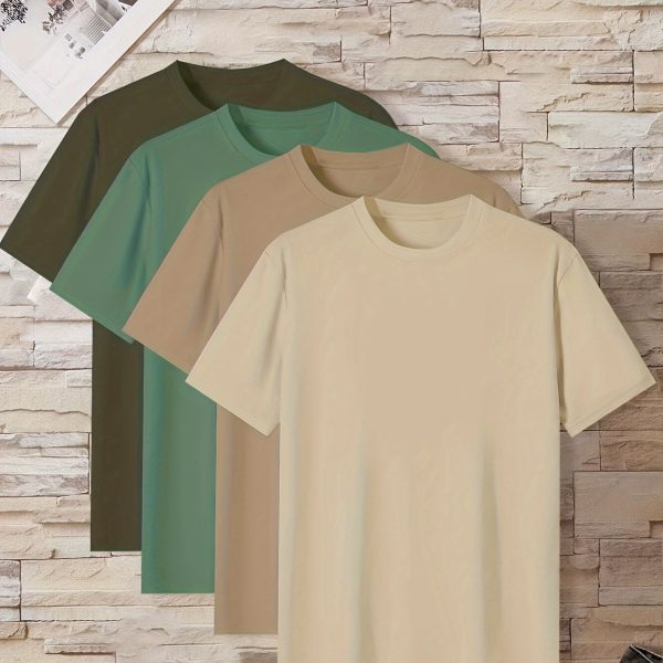 4 Camisetas Casuales de Estilo Simple para Hombre, Color Sólido, Cómodas, Manga Corta, Cuello Redondo, Camiseta de Pijama para el Hogar, Ropa de Verano para Hombre al Aire Libre - Imagen 3