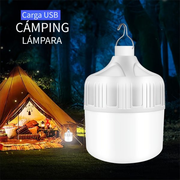 Linterna de camping recargable USB súper brillante - Lámpara portátil LED con gancho - Luz nocturna duradera para emergencias, aventuras, camping y pesca