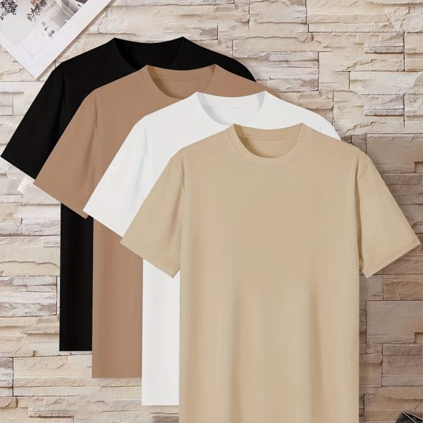 4 Camisetas Casuales de Estilo Simple para Hombre, Color Sólido, Cómodas, Manga Corta, Cuello Redondo, Camiseta de Pijama para el Hogar, Ropa de Verano para Hombre al Aire Libre - Imagen 5