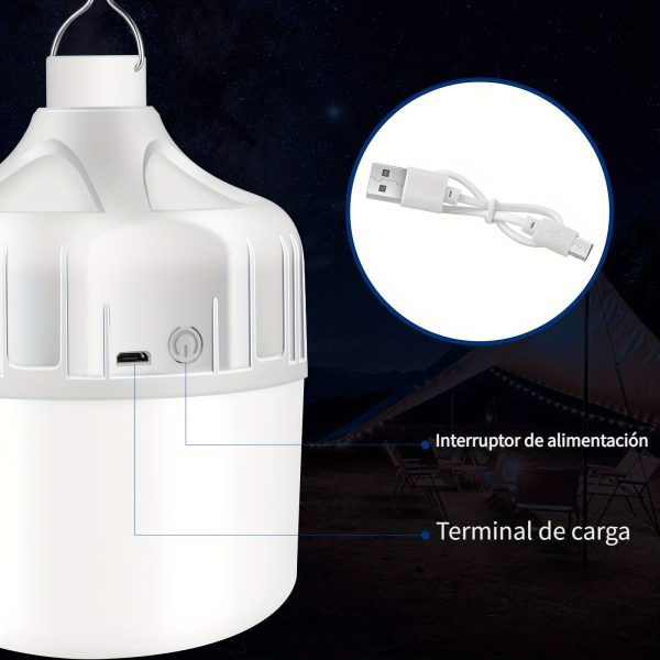 Linterna de camping recargable USB súper brillante - Lámpara portátil LED con gancho - Luz nocturna duradera para emergencias, aventuras, camping y pesca - Imagen 4