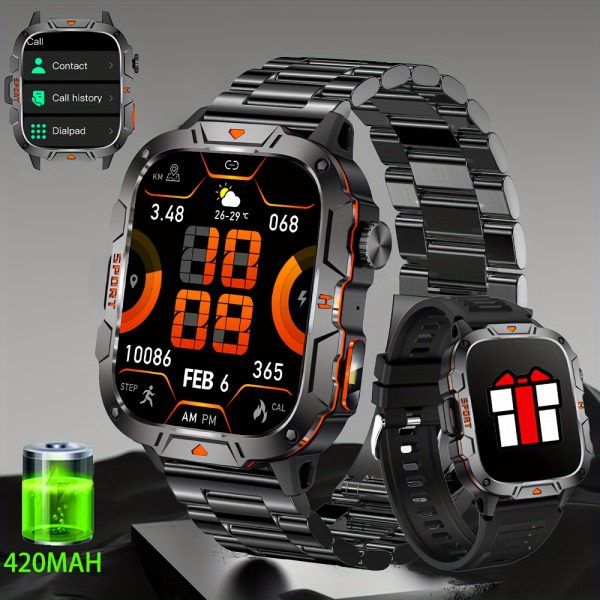 Reloj inteligente para hombre LONZERUI2024, pantalla IPS HD de 4,98 cm, batería de 420 mAh, inalámbrico 5.2, resistente al agua IP68, carga USB, cuerpo de aleación, correa de silicona, uso en exteriores con linterna. - Imagen 4