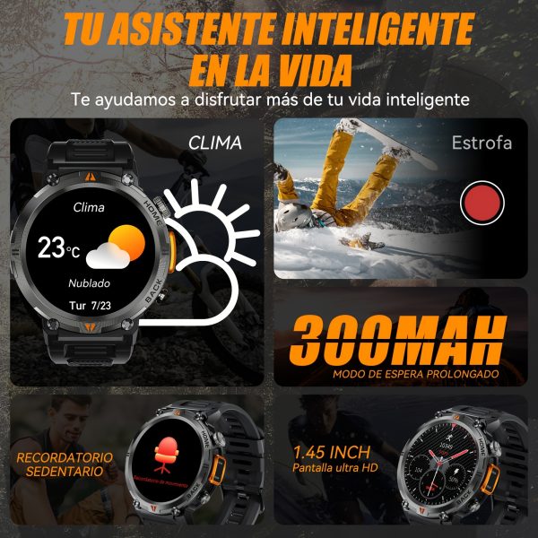 EIGIIS Smart Watch Con Linterna Para Hombres Mujeres, 1.45-Pulgadas Inalámbrico Reloj Rastreador De Actividad Para Teléfono Android Y IOS - Imagen 9