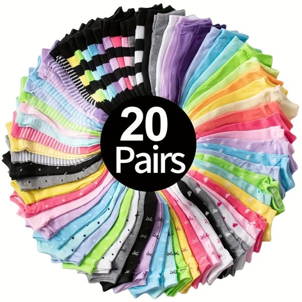 20 Pares de Calcetines de Colores Dulces, Calcetines Casuales y Transpirables de Tobillo Bajo, Medias y Lencería para Mujeres