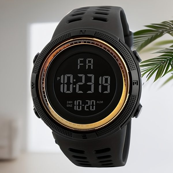 1pc Reloj deportivo multifuncional para hombre con esfera LED grande, correa de silicona, calendario luminoso, fecha impermeable, alarma digital, cronómetro, reloj electrónico, adecuado para la decoración diaria - Imagen 2