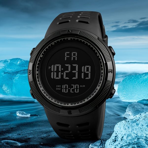 1pc Reloj deportivo multifuncional para hombre con esfera LED grande, correa de silicona, calendario luminoso, fecha impermeable, alarma digital, cronómetro, reloj electrónico, adecuado para la decoración diaria