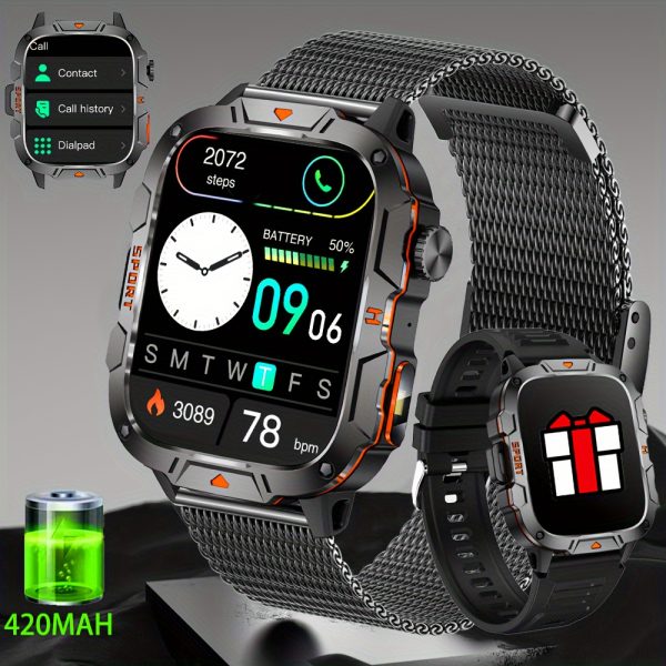 Reloj inteligente para hombre LONZERUI2024, pantalla IPS HD de 4,98 cm, batería de 420 mAh, inalámbrico 5.2, resistente al agua IP68, carga USB, cuerpo de aleación, correa de silicona, uso en exteriores con linterna. - Imagen 3